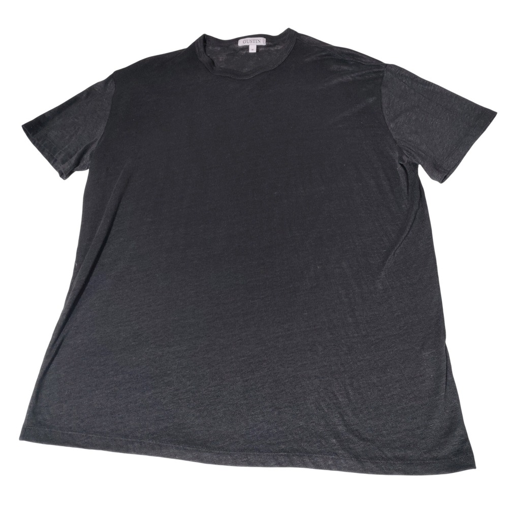 Gustin Mens Black 100% Linen Short Sleeve Crewneck T-Shirt Size M Sheer